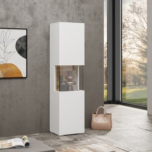 Vitrine 1 porte partiellement vitrée collection EVA. Couleur blanc et chêne.