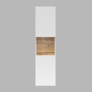 Vitrine 1 porte partiellement vitrée collection EVA. Couleur blanc et chêne.