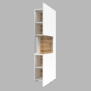 Vitrine 1 porte partiellement vitrée collection EVA. Couleur blanc et chêne.