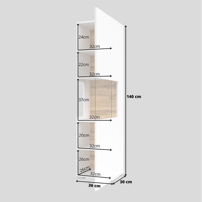 Vitrine 1 porte partiellement vitrée collection EVA. Couleur blanc et chêne.