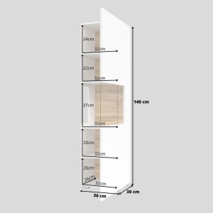 Vitrine 1 porte partiellement vitrée collection EVA. Couleur blanc et chêne.
