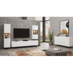 Vitrine 1 porte partiellement vitrée collection EVA. Couleur blanc et chêne.