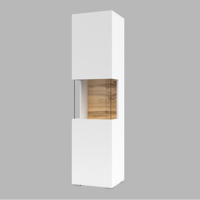 Vitrine 1 porte partiellement vitrée collection EVA. Couleur blanc et chêne.