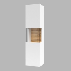 Vitrine 1 porte partiellement vitrée collection EVA. Couleur blanc et chêne.