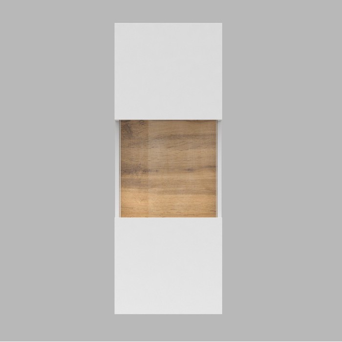 Petite vitrine suspendue 1 porte partiellement vitrée collection EVA. Couleur blanc et chêne.