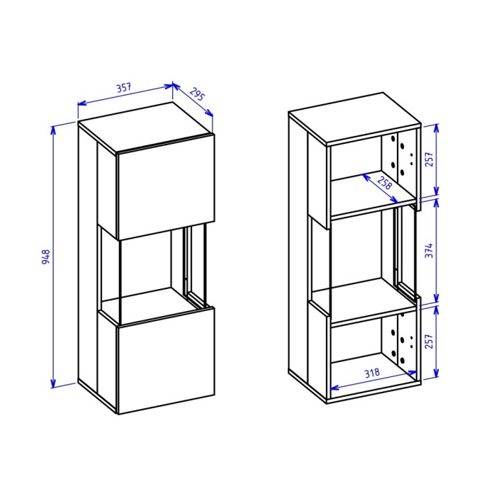 Petite vitrine suspendue 1 porte partiellement vitrée collection EVA. Couleur blanc et chêne.