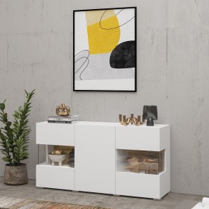 Buffet 120cm collection EVA 3 portes. Couleur blanc et chêne.