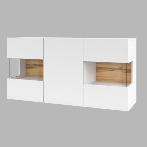 Buffet 120cm collection EVA 3 portes. Couleur blanc et chêne.