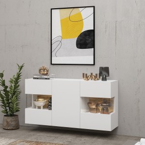 Buffet 120cm collection EVA 3 portes. Couleur blanc et chêne.