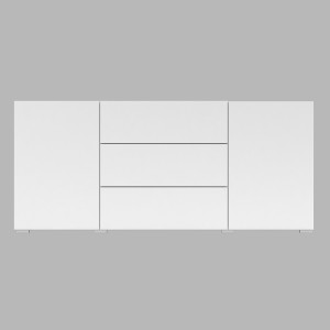 Buffet 140cm collection EVA 2 portes et 3 tiroirs. Couleur blanc et chêne.