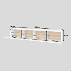 Meuble TV 180cm collection EVA. Couleur blanc et chêne.