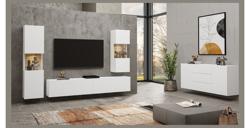 Ensemble de 4 meubles de salon collection EVA. Couleur blanc et chêne.