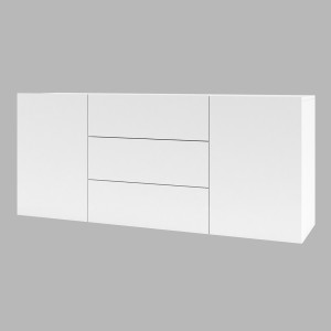 Ensemble de 4 meubles de salon collection EVA. Couleur blanc et chêne.