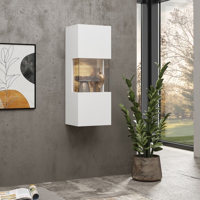 Ensemble de 4 meubles de salon collection EVA. Couleur blanc et chêne.