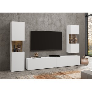 Ensemble de 3 meubles de salon collection EVA. Couleur blanc et chêne.