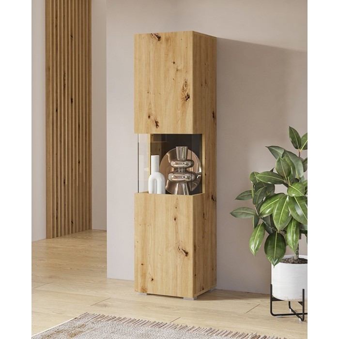 Vitrine 1 porte partiellement vitrée collection EVA. Couleur chêne et noir.