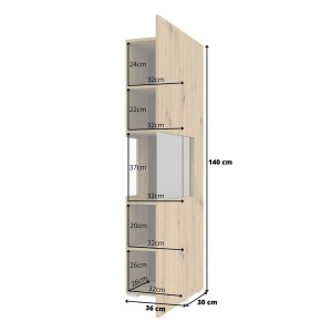 Vitrine 1 porte partiellement vitrée collection EVA. Couleur chêne et noir.
