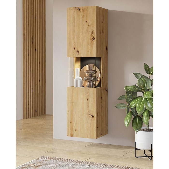 Vitrine 1 porte partiellement vitrée collection EVA. Couleur chêne et noir.