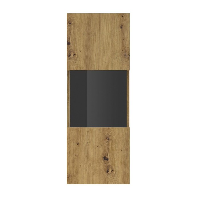 Petite vitrine suspendue 1 porte partiellement vitrée collection EVA. Couleur chêne et noir.