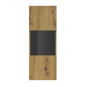 Petite vitrine suspendue 1 porte partiellement vitrée collection EVA. Couleur chêne et noir.