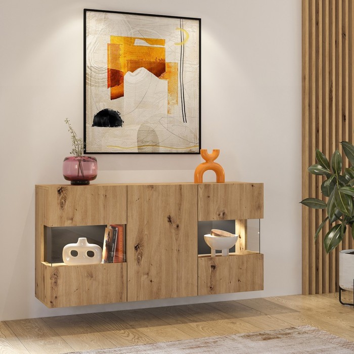 Buffet 120cm collection EVA 3 portes. Couleur chêne et noir.