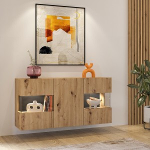 Buffet 120cm collection EVA 3 portes. Couleur chêne et noir.