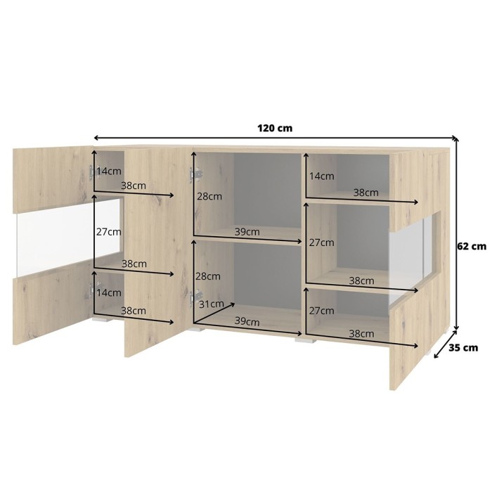 Buffet 120cm collection EVA 3 portes. Couleur chêne et noir.