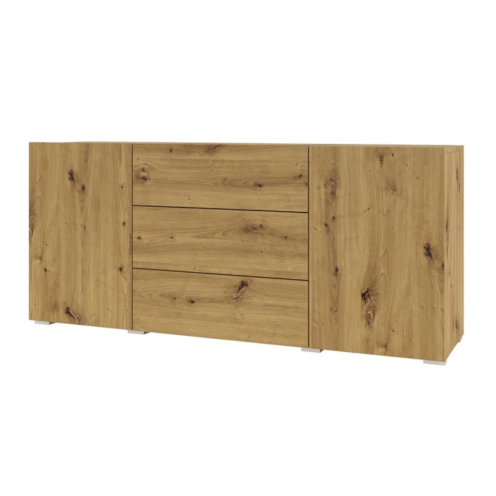 Buffet 140cm collection EVA 2 portes et 3 tiroirs. Couleur chêne et noir.