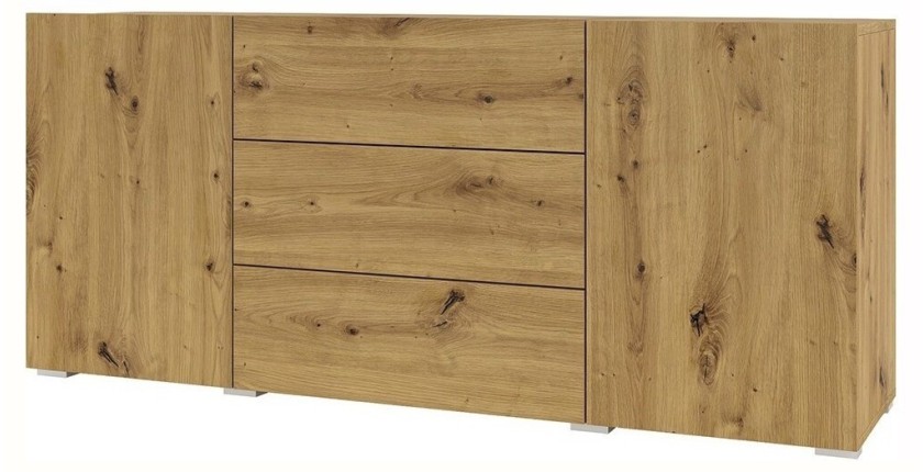 Buffet 140cm collection EVA 2 portes et 3 tiroirs. Couleur chêne et noir.