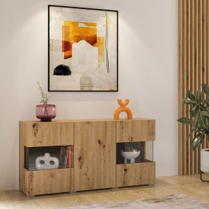 Ensemble de 4 meubles de salon collection EVA. Couleur chêne et noir.