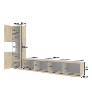 Ensemble meuble TV et vitrine collection EVA. Couleur chêne et noir.