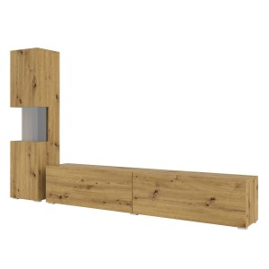 Ensemble meuble TV et vitrine collection EVA. Couleur chêne et noir.