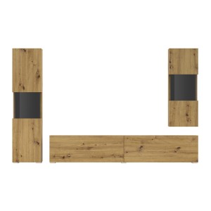Ensemble de 3 meubles de salon collection EVA. Couleur chêne et noir.