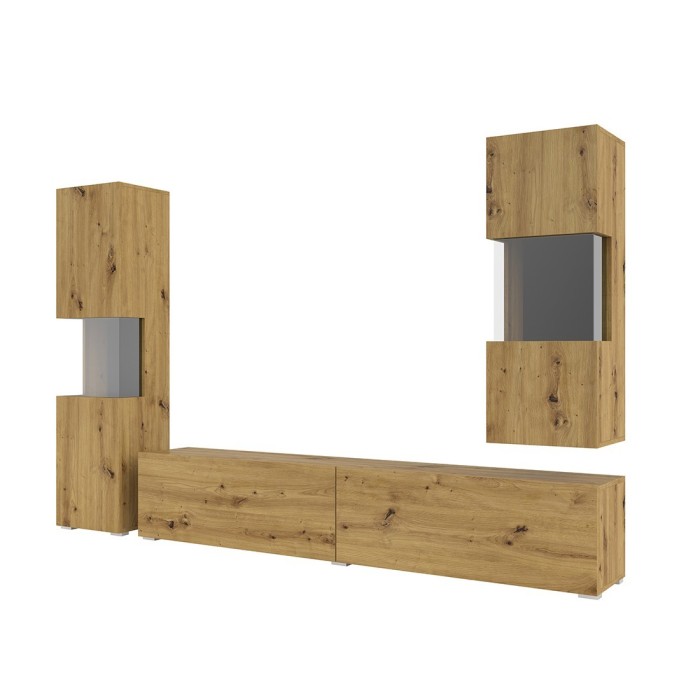 Ensemble de 3 meubles de salon collection EVA. Couleur chêne et noir.