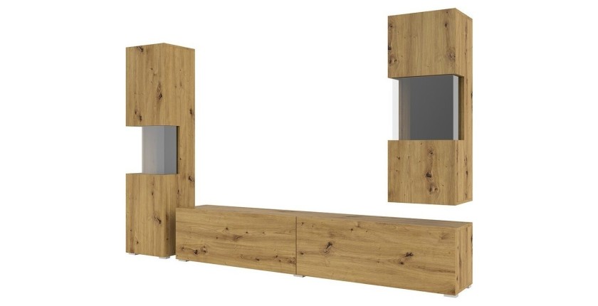 Ensemble de 3 meubles de salon collection EVA. Couleur chêne et noir.