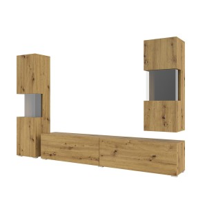 Ensemble de 3 meubles de salon collection EVA. Couleur chêne et noir.