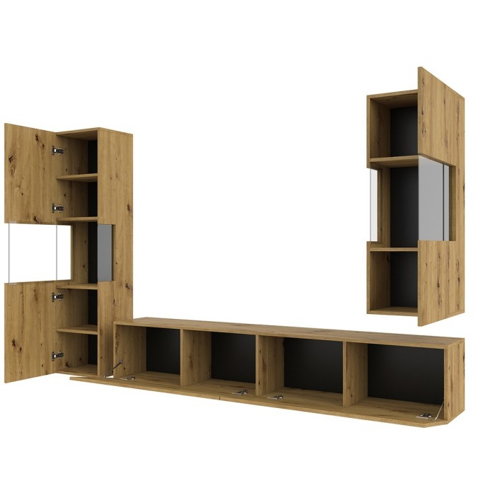 Ensemble de 3 meubles de salon collection EVA. Couleur chêne et noir.