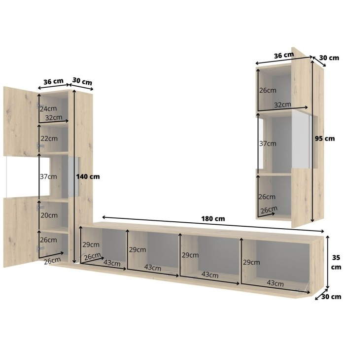 Ensemble de 3 meubles de salon collection EVA. Couleur chêne et noir.