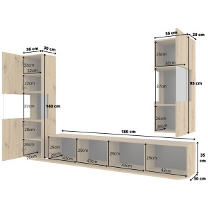 Ensemble de 3 meubles de salon collection EVA. Couleur chêne et noir.