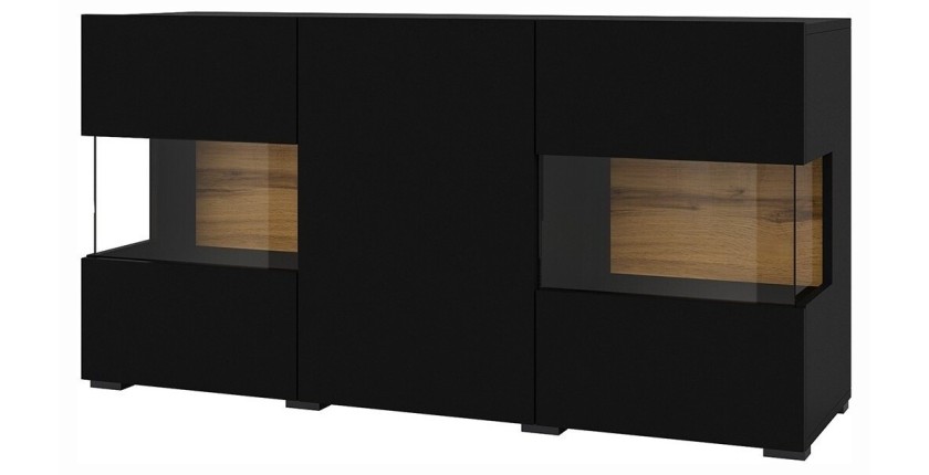 Buffet 120cm collection EVA 3 portes. Couleur noir et chêne.