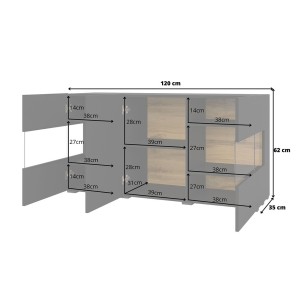Buffet 120cm collection EVA 3 portes. Couleur noir et chêne.