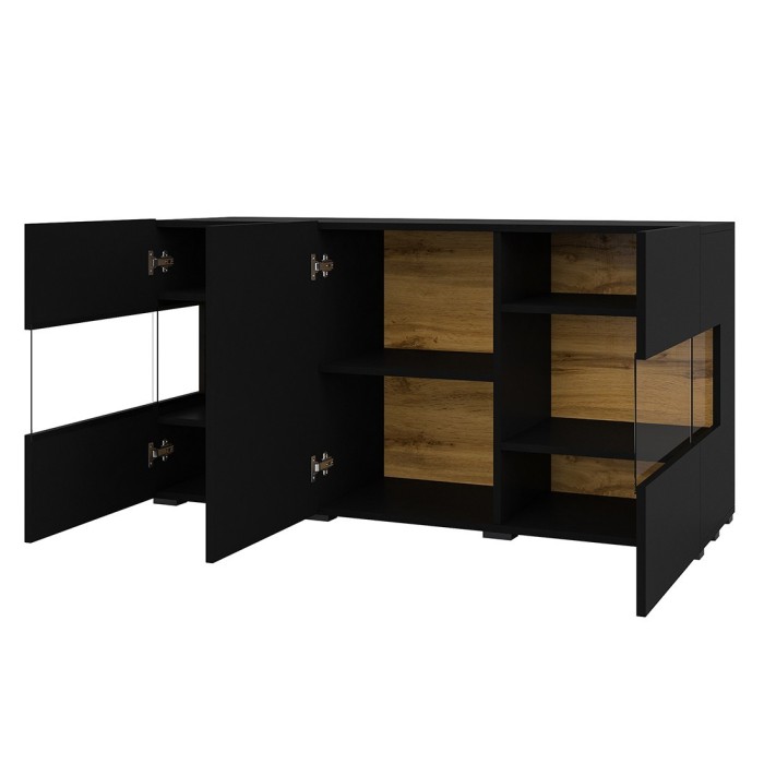 Buffet 120cm collection EVA 3 portes. Couleur noir et chêne.