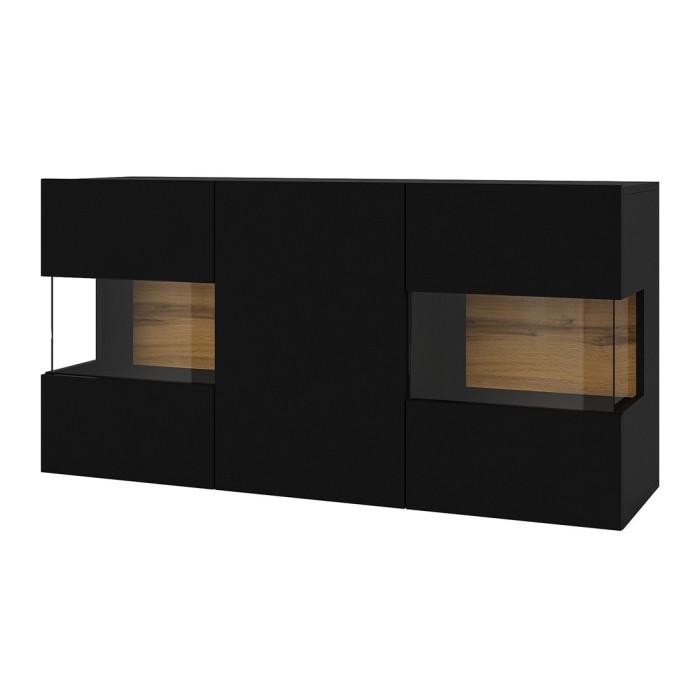 Buffet 120cm collection EVA 3 portes. Couleur noir et chêne.