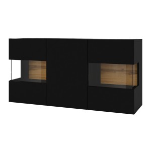 Buffet 120cm collection EVA 3 portes. Couleur noir et chêne.