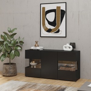 Buffet 120cm collection EVA 3 portes. Couleur noir et chêne.