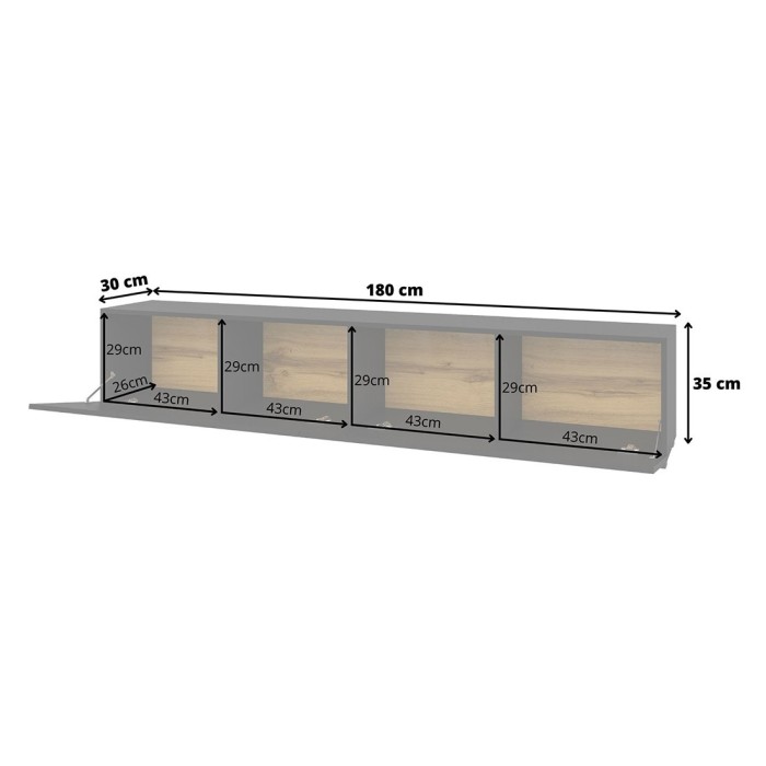 Meuble TV 180cm collection EVA. Couleur noir et chêne.