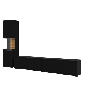 Ensemble meuble TV et vitrine collection EVA. Couleur noir et chêne.