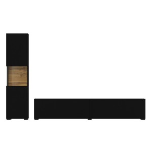 Ensemble meuble TV et vitrine collection EVA. Couleur noir et chêne.