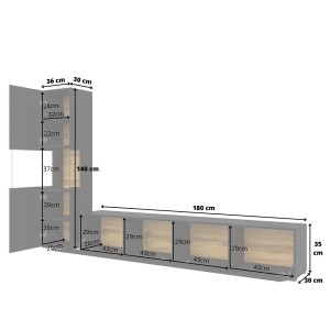 Ensemble meuble TV et vitrine collection EVA. Couleur noir et chêne.