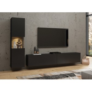 Ensemble meuble TV et vitrine collection EVA. Couleur noir et chêne.